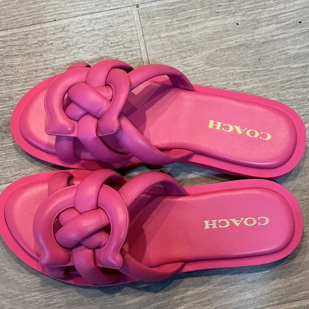 COACH Hot Pink Knotted Slide Sandals Women’s sz 9.5B UK 8.5 EU 40 - Picture 2 of 6